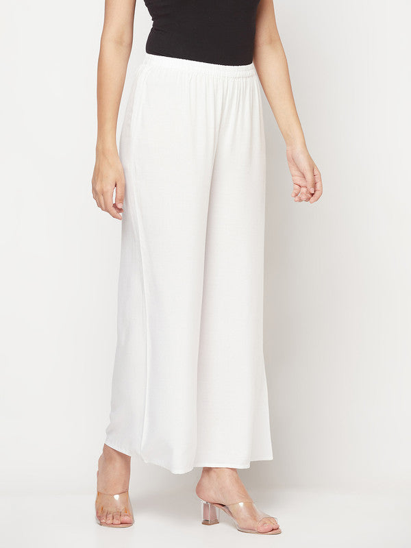 Indian Clothing Aniyah Rayon Flared Slip-On White Palazzo | Grocsy