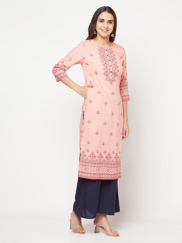 Aniyah Peach Color Rayon Digital Screen Print Straight Kurta | Grocsy