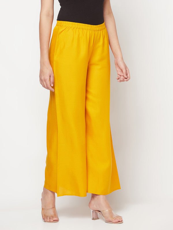 Aniyah Mustard Color Rayon Flared Slip-On Palazzo | Grocsy