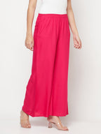 Aniyah Fuchsia Color Rayon Flared Slip-On Palazzo | Grocsy
