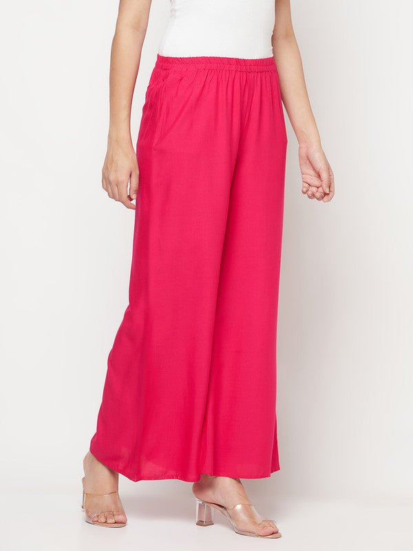 Aniyah Fuchsia Color Rayon Flared Slip-On Palazzo | Grocsy