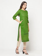 Aniyah Green Cotton Block print straight kurta | Grocsy