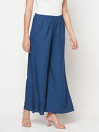 Aniyah Rayon Flared Slip-On Blue Palazzo | Grocsy