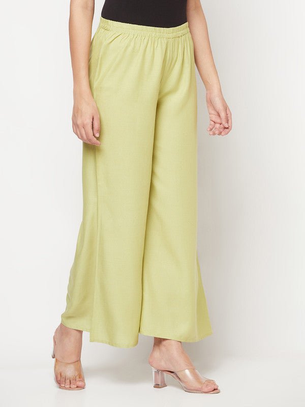 Aniyah Rayon Flared Slip-On Pista Color Palazzo | Grocsy