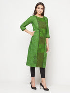 Aniyah Cotton Block Print Green Straight Kurta | Grocsy