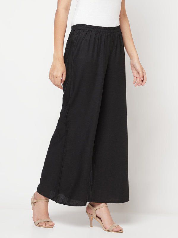 Aniyah Rayon Flared Slip-On Black Palazzo | Grocsy