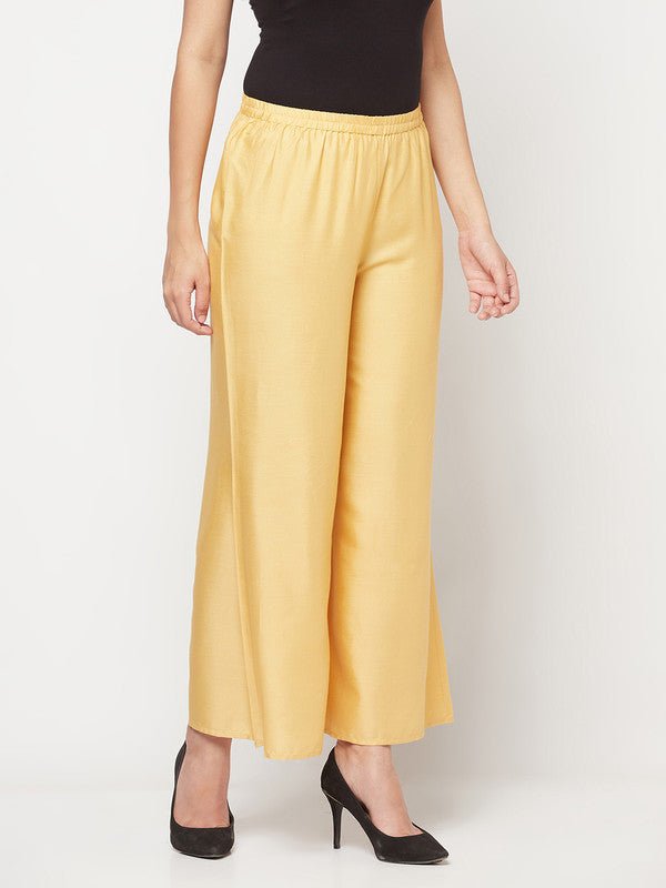 Aniyah Rayon Flared Slip-On Golden-Beige Palazzo | Grocsy