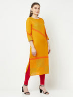 Aniyah Cotton Block Print Mustard Color Straight Kurta | Grocsy