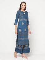 Aniyah Rayon Block Print Straight Blue Kurta | Grocsy