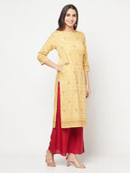 Aniyah Rayon Digital Screen Printed Golden Beige Straight Kurta | Grocsy