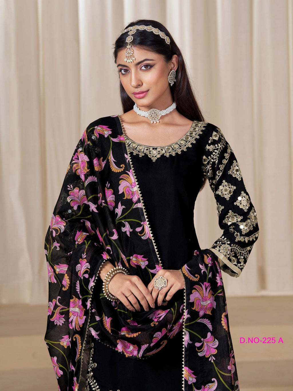 Anaita Black Premium Embroidered Roman Silk Salwar Suit | Grocsy