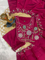 Pramukh Fab Rani Pink Color Viscose Roman Silk Kurta Set | Grocsy