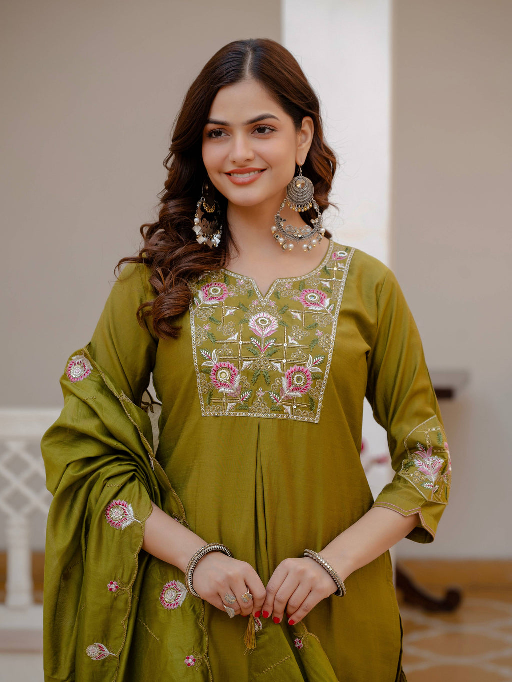 Pramukh Fab Mehendi Green Color Viscose Mango Silk Kurta Set | Grocsy