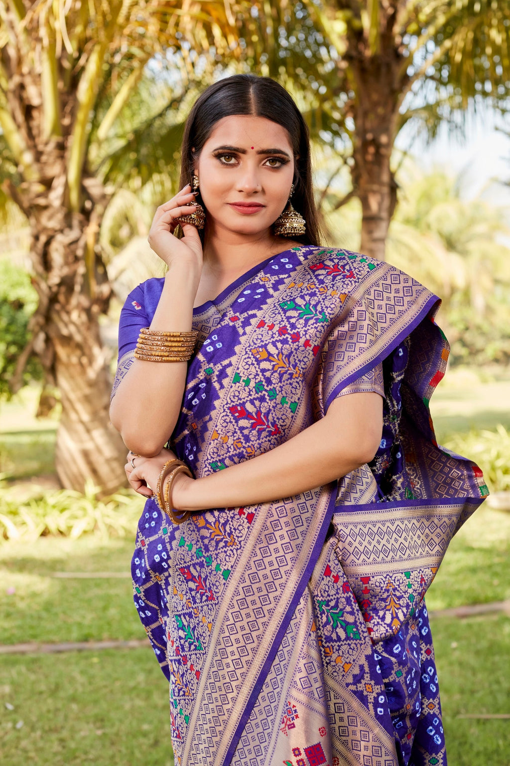 Anaita Violet Woven Design Pure Gharchola Bandhej Silk Saree With Blouse | Grocsy