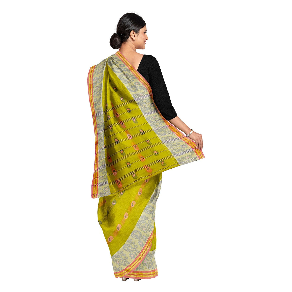 Exclusive Collection 100% Pure Cotton Olive Tant Saree With Hand Weaving Work | Grocsy
