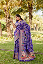 Anaita Violet Woven Design Pure Gharchola Bandhej Silk Saree With Blouse | Grocsy