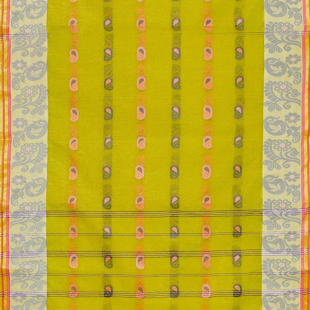 Exclusive Collection 100% Pure Cotton Olive Tant Saree With Hand Weaving Work | Grocsy