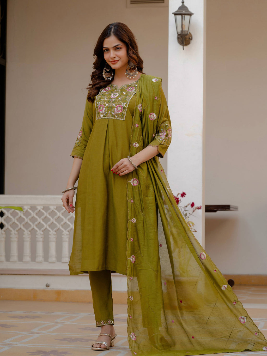 Pramukh Fab Mehendi Green Color Viscose Mango Silk Kurta Set | Grocsy