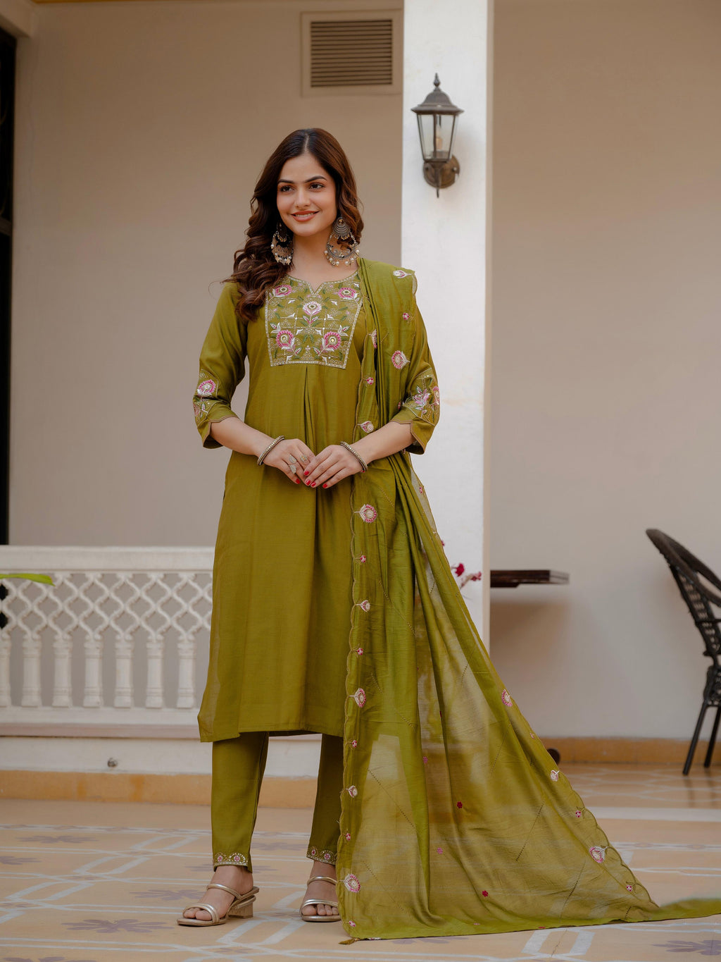 Pramukh Fab Mehendi Green Color Viscose Mango Silk Kurta Set | Grocsy