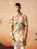 Serenity Bird Themed Print Cotton Kurta by Hilo Design | Grocsy