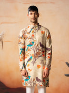 Serenity Bird Themed Print Cotton Kurta by Hilo Design | Grocsy