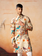 Serenity Bird Themed Print Cotton Kurta by Hilo Design | Grocsy