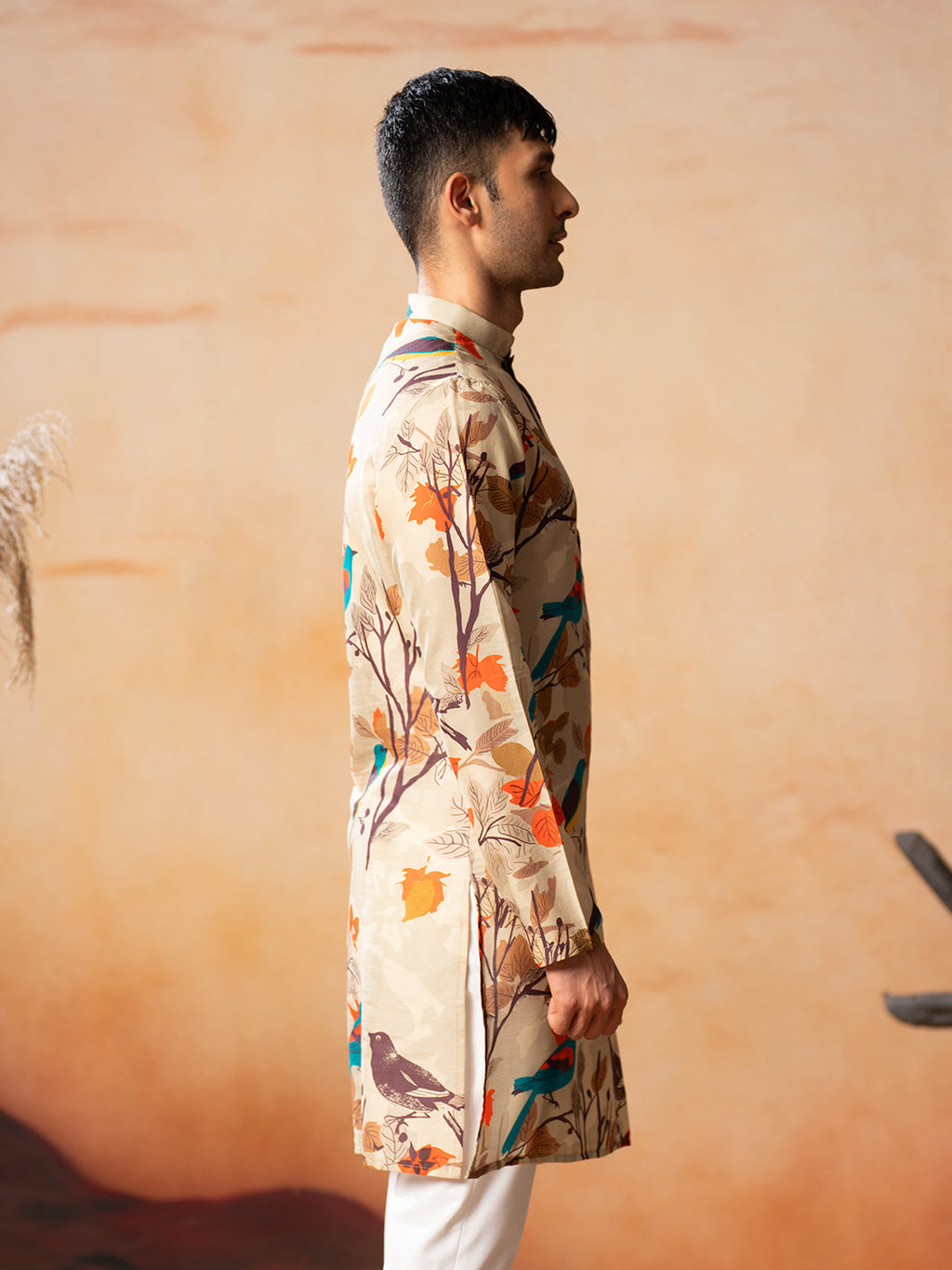 Serenity Bird Themed Print Cotton Kurta by Hilo Design | Grocsy