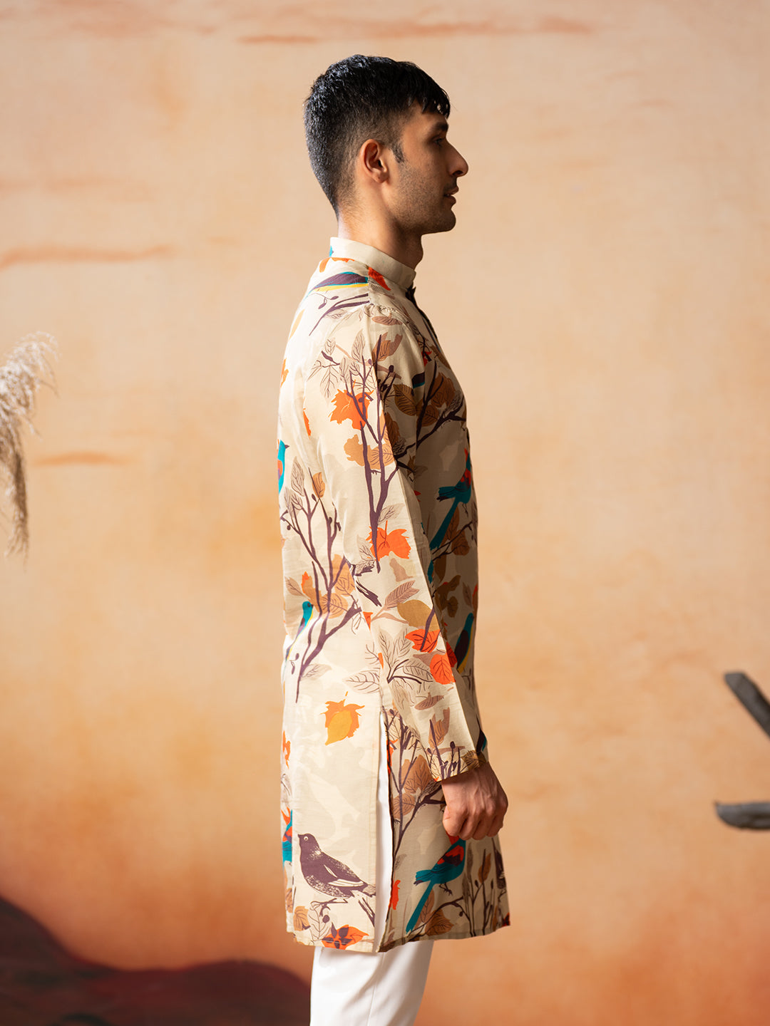 Serenity Bird Themed Print Cotton Kurta by Hilo Design | Grocsy