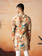 Serenity Bird Themed Print Cotton Kurta by Hilo Design | Grocsy