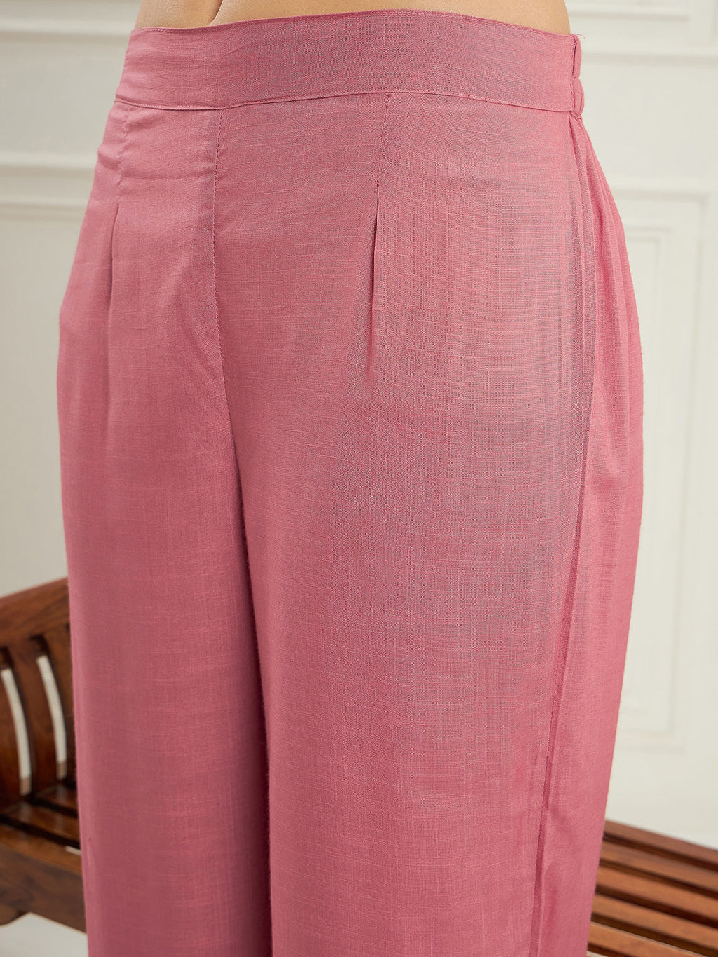 InWeave Women's Light Rose Pink Solid V Neck Kurta Pant Set | Grocsy