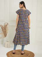InWeave Women's Ink Blue Small Paisley Kalamkari A Line Dress | Grocsy