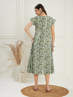 InWeave Women's Sage Green Paisley Print A Line Dress | Grocsy