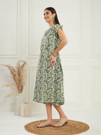 InWeave Women's Sage Green Paisley Print A Line Dress | Grocsy