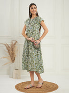 InWeave Women's Sage Green Paisley Print A Line Dress | Grocsy
