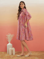 InWeave Women's Pink Coral Floral Print Flared Dress | Grocsy