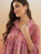 InWeave Women's Pink Coral Floral Print Flared Dress | Grocsy