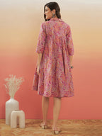 InWeave Women's Pink Coral Floral Print Flared Dress | Grocsy