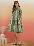 InWeave Women's Sage Green Paisley Print Flared Dress | Grocsy