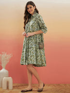 InWeave Women's Sage Green Paisley Print Flared Dress | Grocsy
