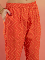 InWeave Women's Orange S Print Alia Cut Gota Work Kurta Set | Grocsy