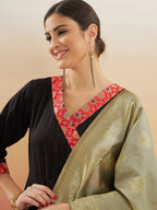 InWeave Women's Black Red Border Anarkali W Golden Wedding Brocade Dupatta | Grocsy