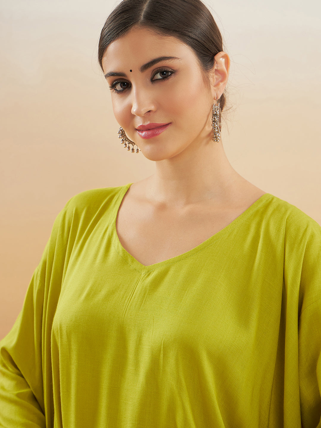 InWeave Women's Pear Green Solid Boho Full Sleeve Coord Set | Grocsy