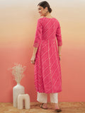 InWeave Women's Punch Pink Lehriya Gota Work Angrakha Style Anarkali Kurta | Grocsy