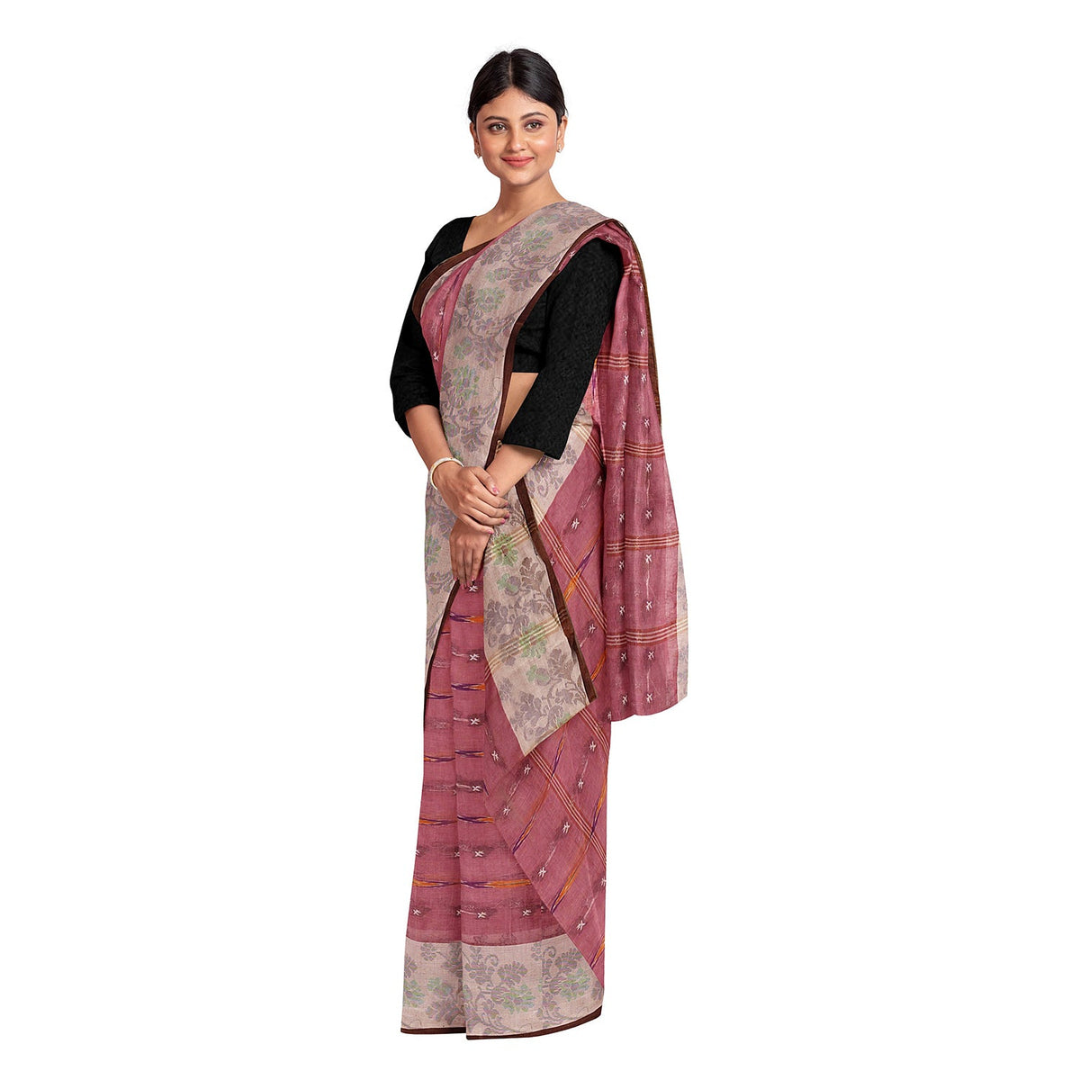 Exclusive Collection 100% Pure Cotton Mauve Tant Saree With Hand Weaving Work | Grocsy