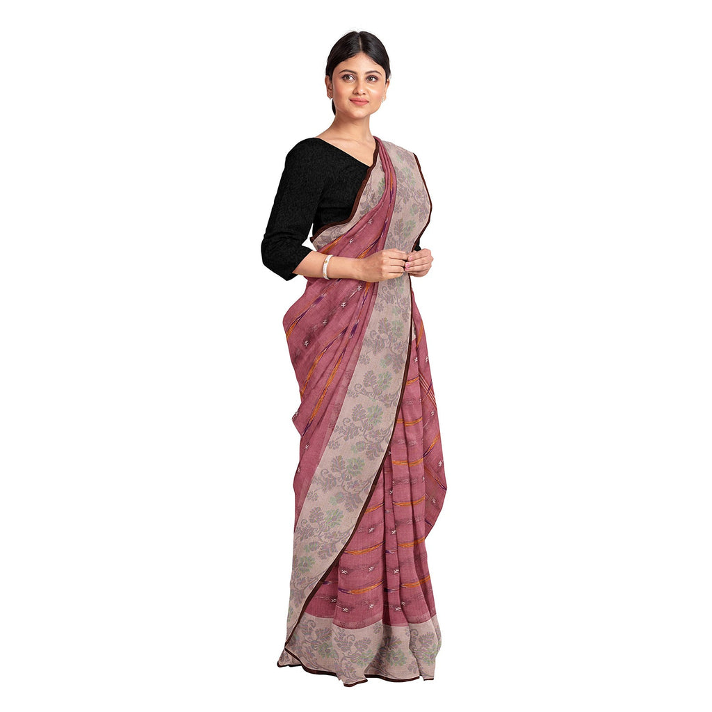 Exclusive Collection 100% Pure Cotton Mauve Tant Saree With Hand Weaving Work | Grocsy