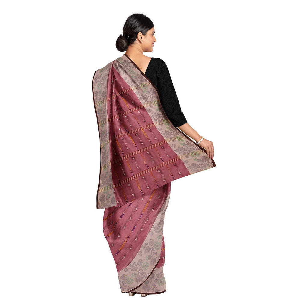 Exclusive Collection 100% Pure Cotton Mauve Tant Saree With Hand Weaving Work | Grocsy