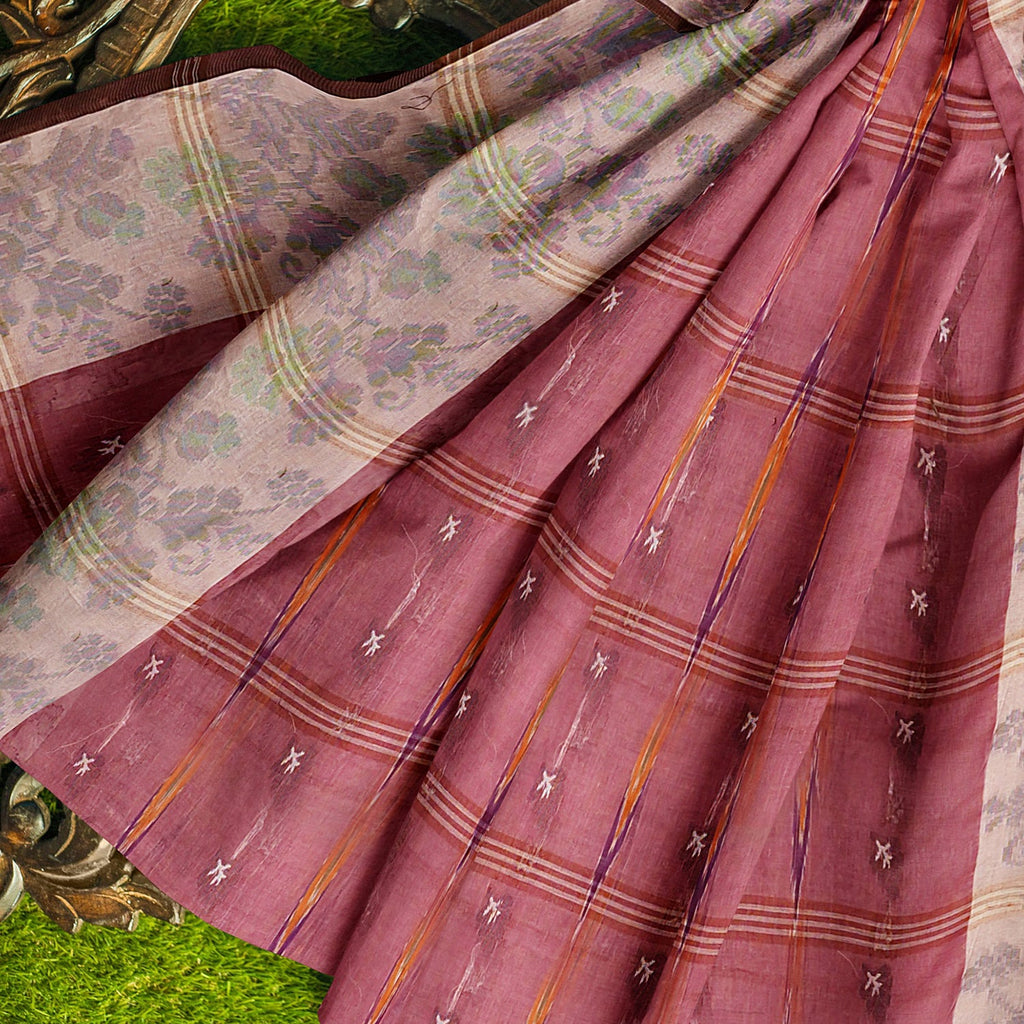 Exclusive Collection 100% Pure Cotton Mauve Tant Saree With Hand Weaving Work | Grocsy