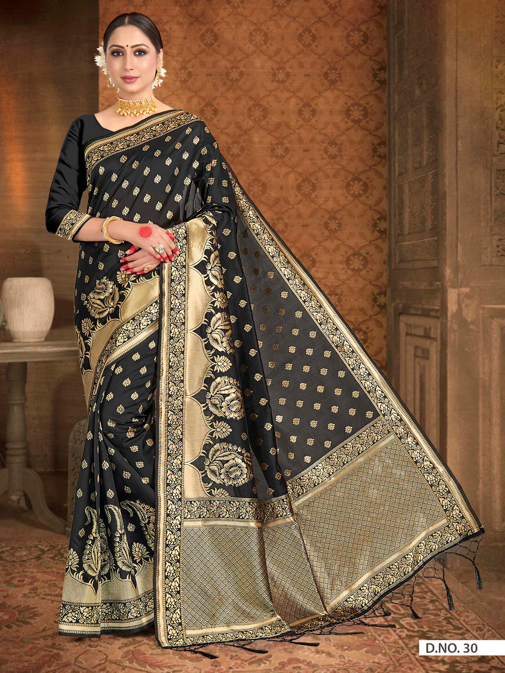 Vardha Black Woven Banarasi Saree With Brocade Pallu | Grocsy