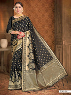Vardha Black Woven Banarasi Saree With Brocade Pallu | Grocsy