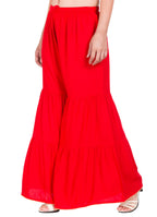 PAVONINE Red Color Solid 3-Panels Flared Sharara | Grocsy